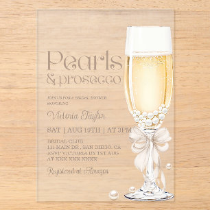 Pearls Prosecco Bow Brautparty Acryleinladungen