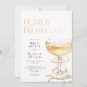 Pearls & Prosecco Bow Bridal Dusche Einladung (Vorderseite)