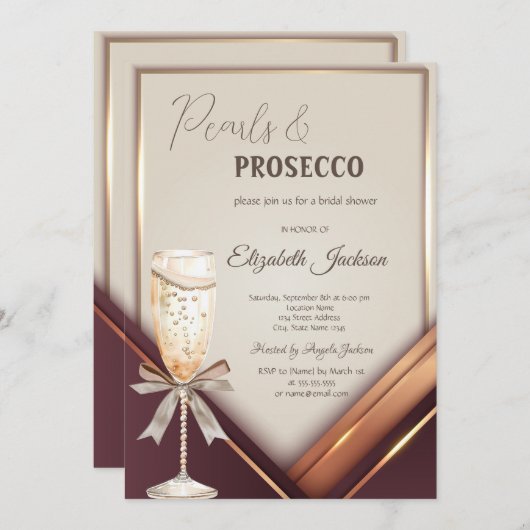 Pearls Prosecco Bow Frame Einladung (Vorne/Hinten)