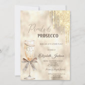 Pearls Prosecco Bow Glitzer Tropfen Einladung (Vorderseite)