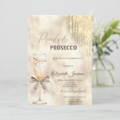 Pearls Prosecco Bow Glitzer Tropfen Einladung (Stehend Vorderseite)