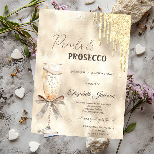 Pearls Prosecco Bow Glitzer Tropfen Einladung