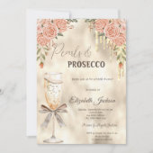 Pearls Prosecco Bow Glitzer Tropfens Boho Rose Einladung (Vorderseite)