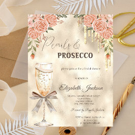 Pearls Prosecco Bow Glitzer Tropfens Boho Rose Einladung