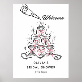 Pearls & Prosecco Brautparty Begrüßungsbotschaft Poster