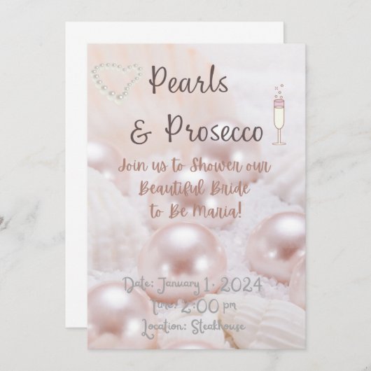 Pearls & Prosecco Brautparty Einladung (Vorne/Hinten)