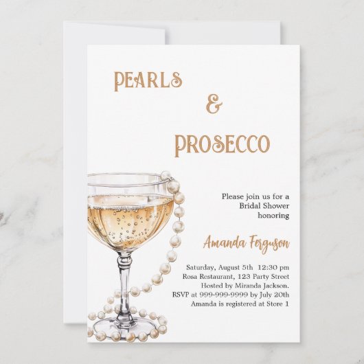 Pearls Prosecco Brautparty Einladung (Vorderseite)