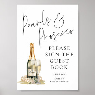 Pearls Prosecco Brautparty Guest Book Sign Poster