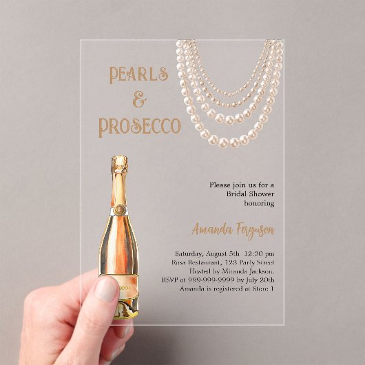 Pearls Prosecco Brautparty klar Acryleinladungen (Insitu (Handheld))