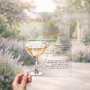 Pearls Prosecco Brautparty klar Acryleinladungen