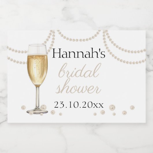 Pearls Prosecco Brautparty Mini-Blasen Schaumweinetikett (Einzelnes Label)