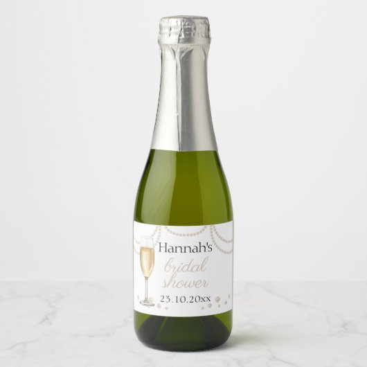 Pearls Prosecco Brautparty Mini-Blasen Schaumweinetikett (Vorderseite)