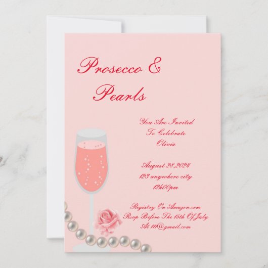 PEARLS & PROSECCO BRAUTPARTY PINK EINLADUNG (Vorderseite)