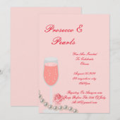 PEARLS & PROSECCO BRAUTPARTY PINK EINLADUNG (Vorne/Hinten)