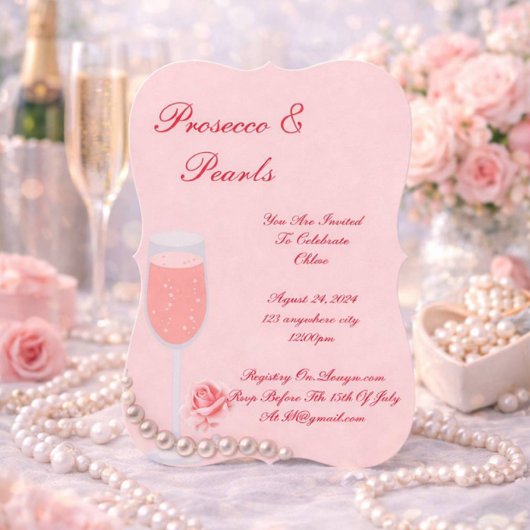 PEARLS & PROSECCO BRAUTPARTY PINK EINLADUNG