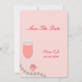 PEARLS & PROSECCO BRAUTPARTY PINK SAVE THE DATE (Vorderseite)