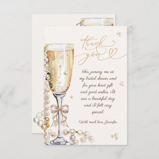 Pearls & Prosecco Brautparty Vielen Dank Dankeskarte (Vorne/Hinten)