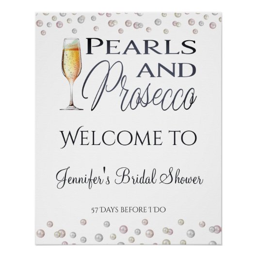 Pearls & Prosecco Brautparty Willkommen Poster (Vorderseite)