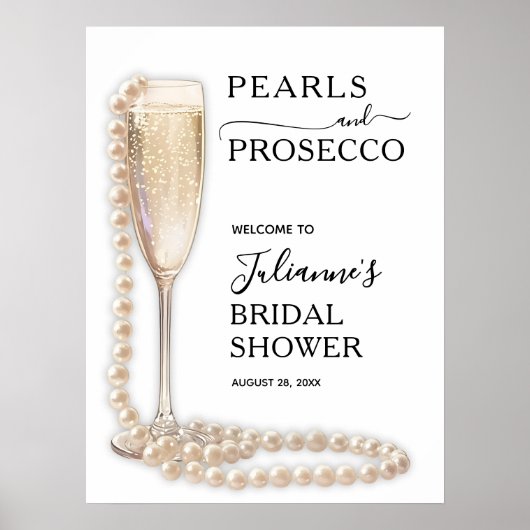 Pearls & Prosecco Brautparty Willkommen Poster (Vorne)