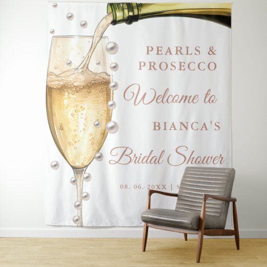 Pearls & Prosecco Brautparty Willkommen Wandteppich (Beispiel)