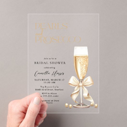 Pearls & Prosecco Bridal Shower Acryleinladungen (Insitu (Handheld))