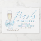 Pearls & Prosecco Bridal Shower Blue Bow  Schaumweinetikett (Einzelnes Label)