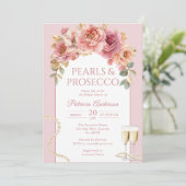 Pearls & Prosecco Bridal Shower Invitation Einladung (Stehend Vorderseite)