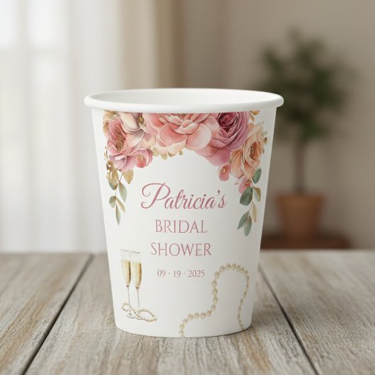 Pearls & Prosecco Bridal Shower Paper cup Pappbecher