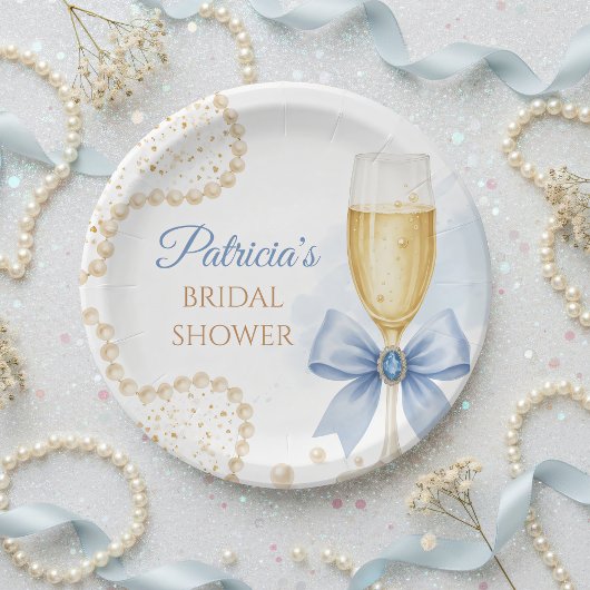 Pearls & Prosecco Bridal Shower Paper Plate Pappteller