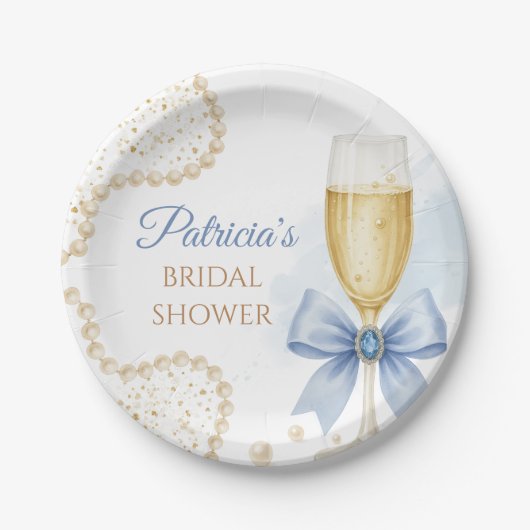 Pearls & Prosecco Bridal Shower Paper Plate Pappteller (Vorderseite)