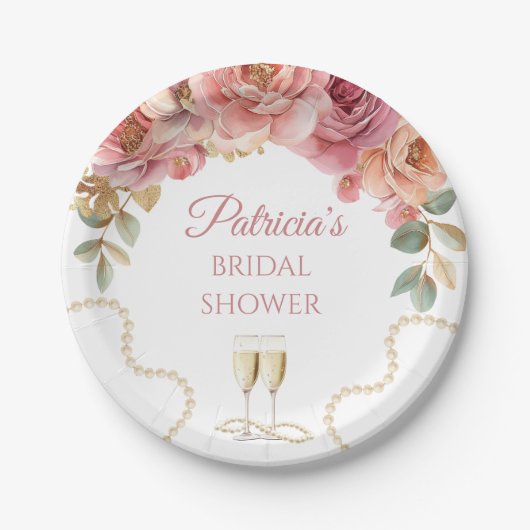 Pearls & Prosecco Bridal Shower Pappteller (Vorderseite)