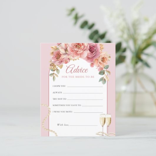Pearls & Prosecco Bridal Shower Pink Advice Card (Stehend Vorderseite)