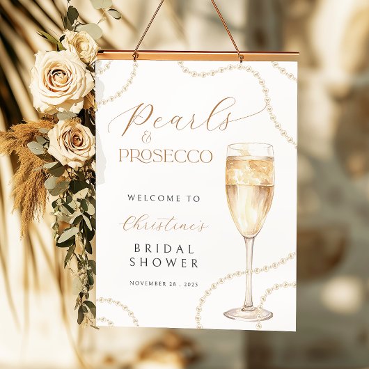 Pearls Prosecco Bridal Shower Poster Sign Digital