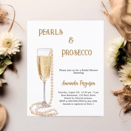 Pearls Prosecco bubbly Bridal Dusche Einladung
