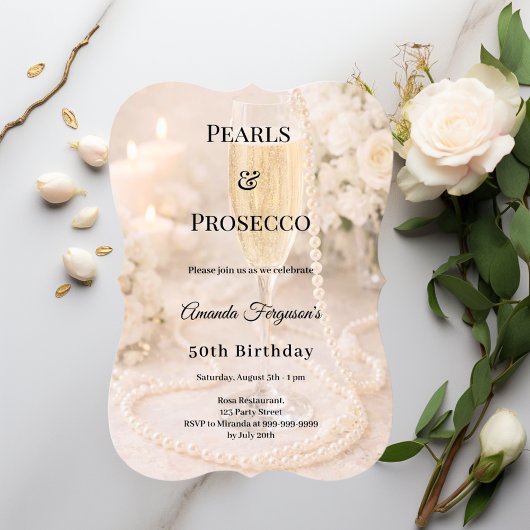 Pearls Prosecco Champagne elegant birthday  Einladung