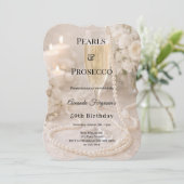 Pearls Prosecco Champagne elegant birthday  Einladung (Stehend Vorderseite)