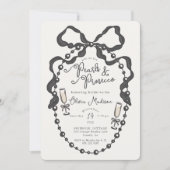 Pearls & Prosecco Coquette Bow Brautparty Invit (Vorderseite)