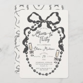 Pearls & Prosecco Coquette Bow Brautparty Invit (Vorne/Hinten)