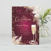 Pearls Prosecco Diamonds Boho Blume Quinceañera Einladung (Stehend Vorderseite)