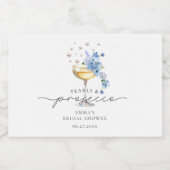 Pearls & Prosecco Dusty Blue Brautparty Bevorzugun Schaumweinetikett (Einzelnes Label)