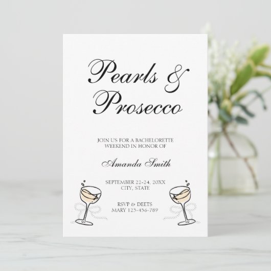 Pearls & Prosecco Einladung (Stehend Vorderseite)