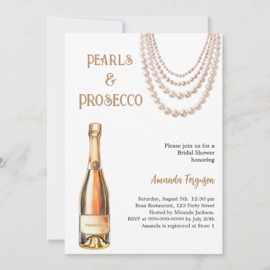 Pearls Prosecco elegantes Brautparty Einladung (Vorderseite)