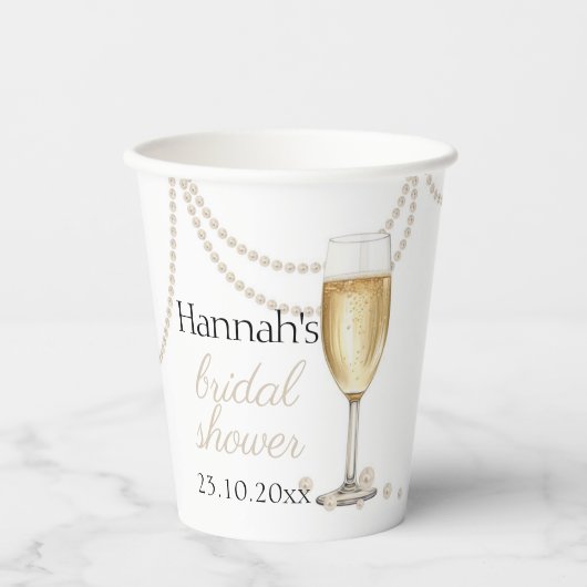 Pearls Prosecco elegantes Brautparty vielen Dank Pappbecher (Vorderseite)