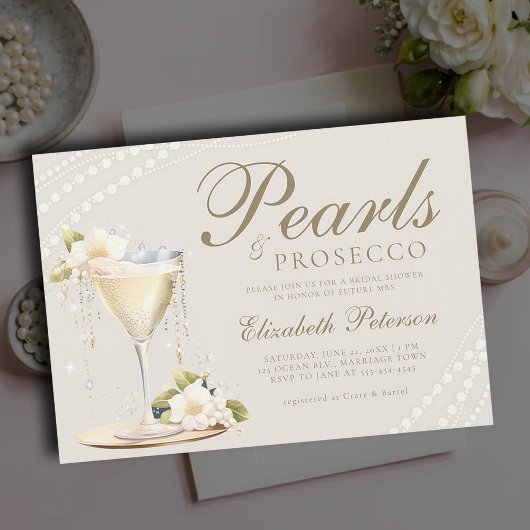 Pearls Prosecco Elegantes Chic Brunch Brautparty Einladung