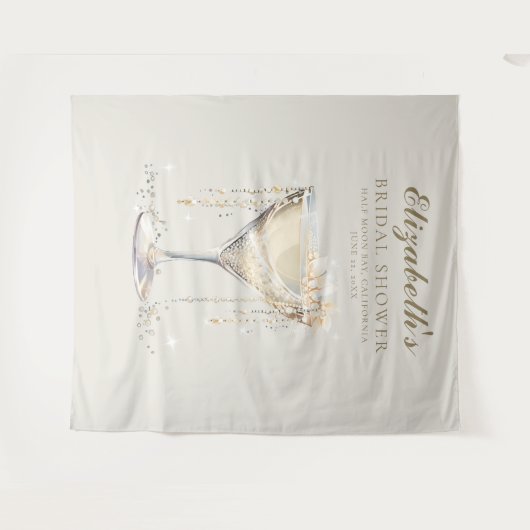 Pearls Prosecco Elfenbein Gold Brautparty Hintergr Wandteppich (Vorderseite (Horizontal))