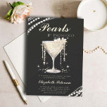 Pearls Prosecco Elvory Schwarzes Brautparty Einladung<br><div class="desc">Pop den Champagner, sie heiratet! Feiern Sie ihren Übergang von Frau zu Frau mit diesem eleganten Brautparty Pearls und Prosecco und einer eleganten Aquarelleinladung, die ein Champagnerglas mit Champagner und überhängenden Perlenketten auf einem dunklen, kohleschwarzen Hintergrund bietet. Die klassische formale Kalligraphie und Hochzeitstypografie in einer Champagnerfarbe runden dieses stilvolle Design...</div>