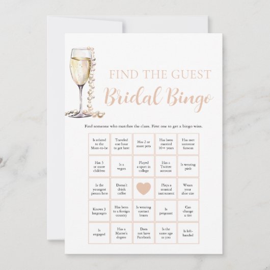Pearls & Prosecco Finden Sie das Bridal Bingo Game Einladung (Vorderseite)