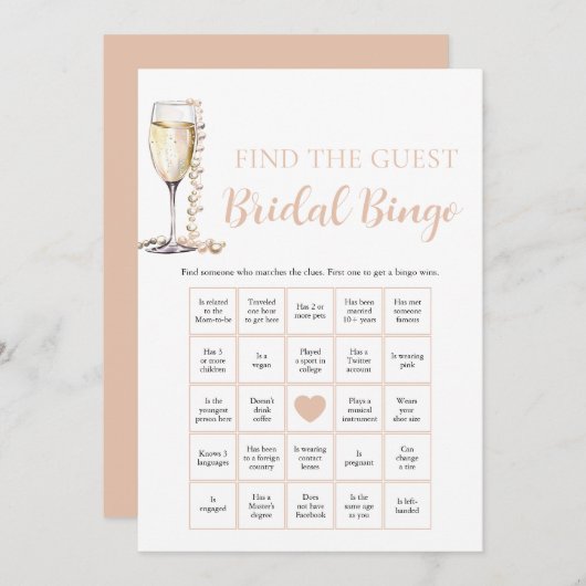 Pearls & Prosecco Finden Sie das Bridal Bingo Game Einladung (Vorne/Hinten)