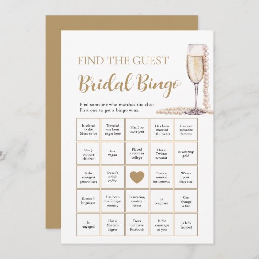 Pearls & Prosecco Finden Sie das Bridal Bingo Game Einladung (Vorne/Hinten)