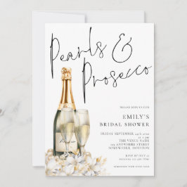Pearls Prosecco Flasche Florals Brautparty Einladung